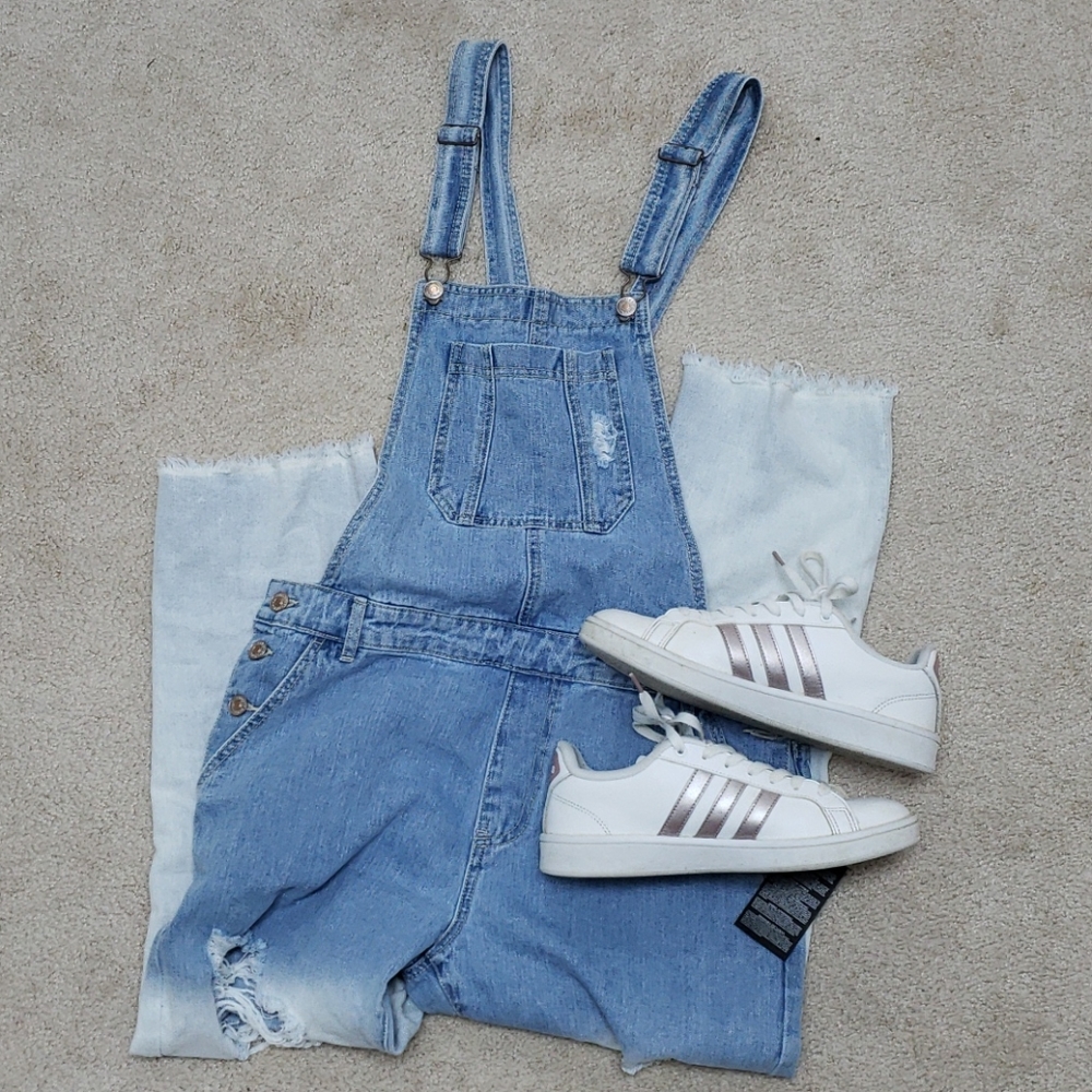 Distressed Raw Hem Overalls